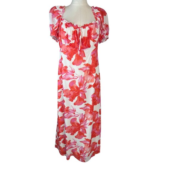 NWT WAYF Large Floral Print Maxi Dress Puff Sleeves & Tie Neckline - Picture 3 of 16
